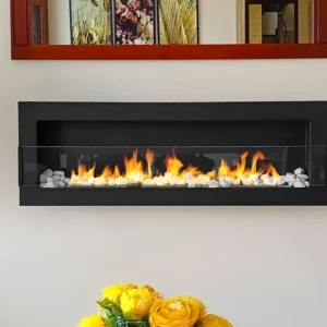BIOKOMINEK 1200X400 czarny Strukturalny z  szybą