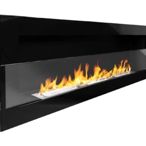 Biokominek wiszący z szybą 1200×400 czarny połysk