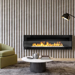 Biokominek wiszący z szybą 1200×400 czarny połysk