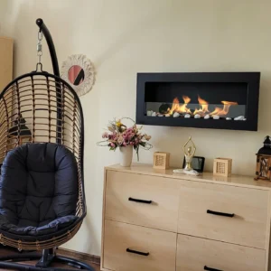 Biokominek wiszący SLIM 90 × 40 cm czarny mat z szybą