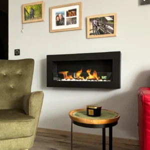 Biokominek wiszący box 90 × 40 cm czarny mat z szybą